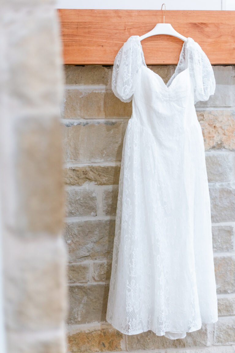 Dress hanging at the Wedding at the Grove at Denton Valley