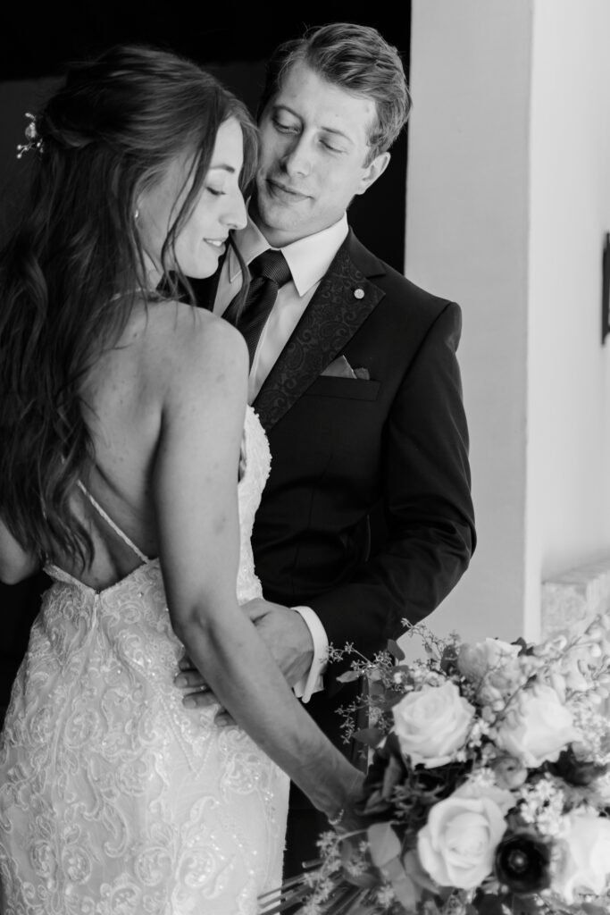 Bride and groom posing in intimate photos